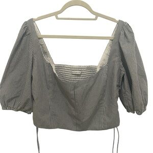 Abercombie & Fitch Puff Sleeve‎ Cotton-Blend Square Neck Black & White Top Sz XL